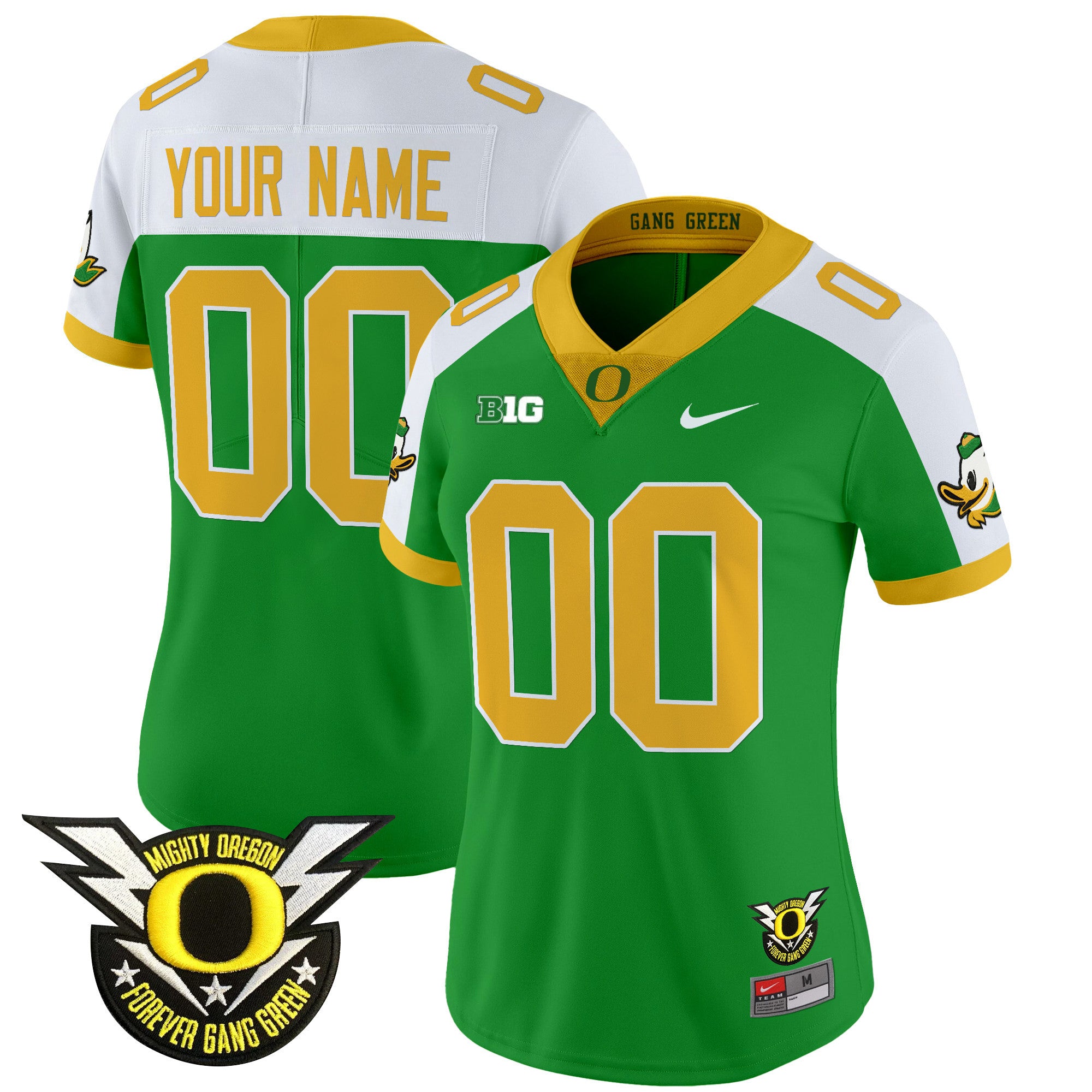 Oregon Ducks 2024 Forever Gang Green & BIG Patch Vapor Limited Custom Jersey - All Stitched - Women, Green Alternate