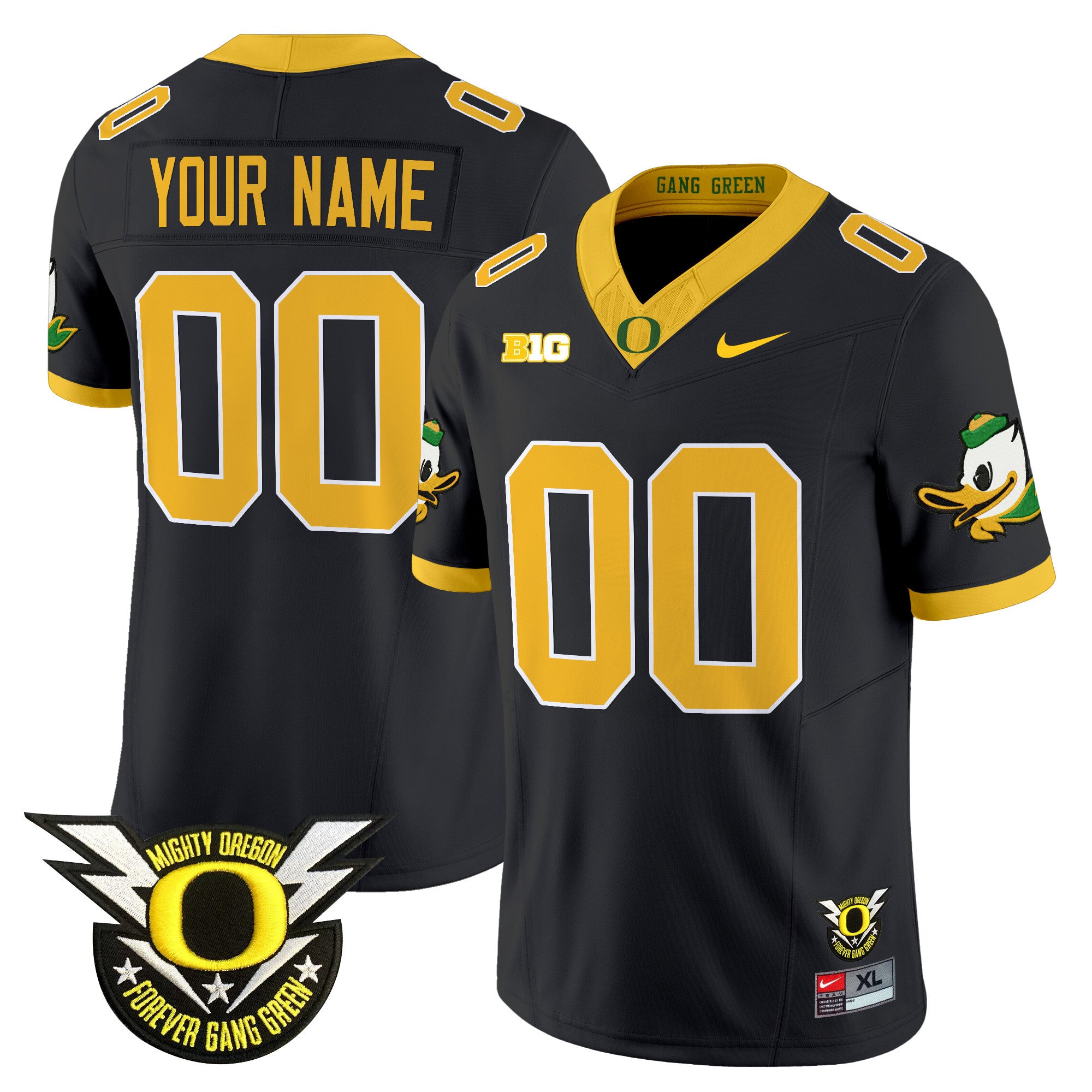 Oregon Ducks 2024 Forever Gang Green & BIG Patch Vapor Limited Custom Jersey - All Stitched - Men, Black