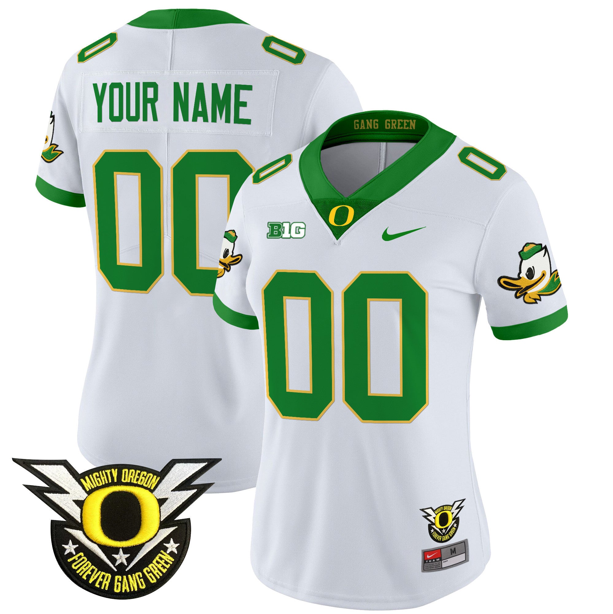Oregon Ducks 2024 Forever Gang Green & BIG Patch Vapor Limited Custom Jersey - All Stitched - Women, White