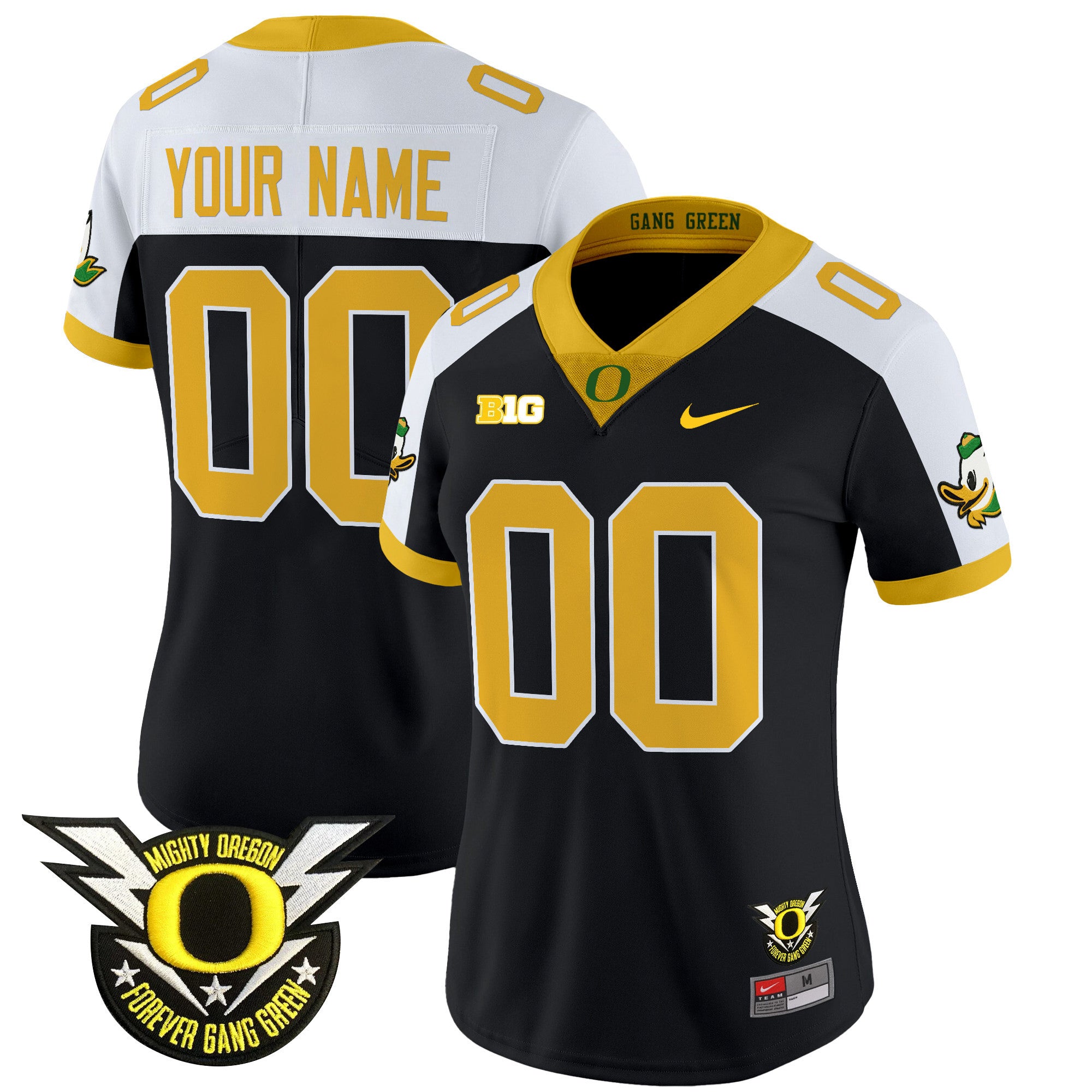 Oregon Ducks 2024 Forever Gang Green & BIG Patch Vapor Limited Custom Jersey - All Stitched - Women, Black Alternate