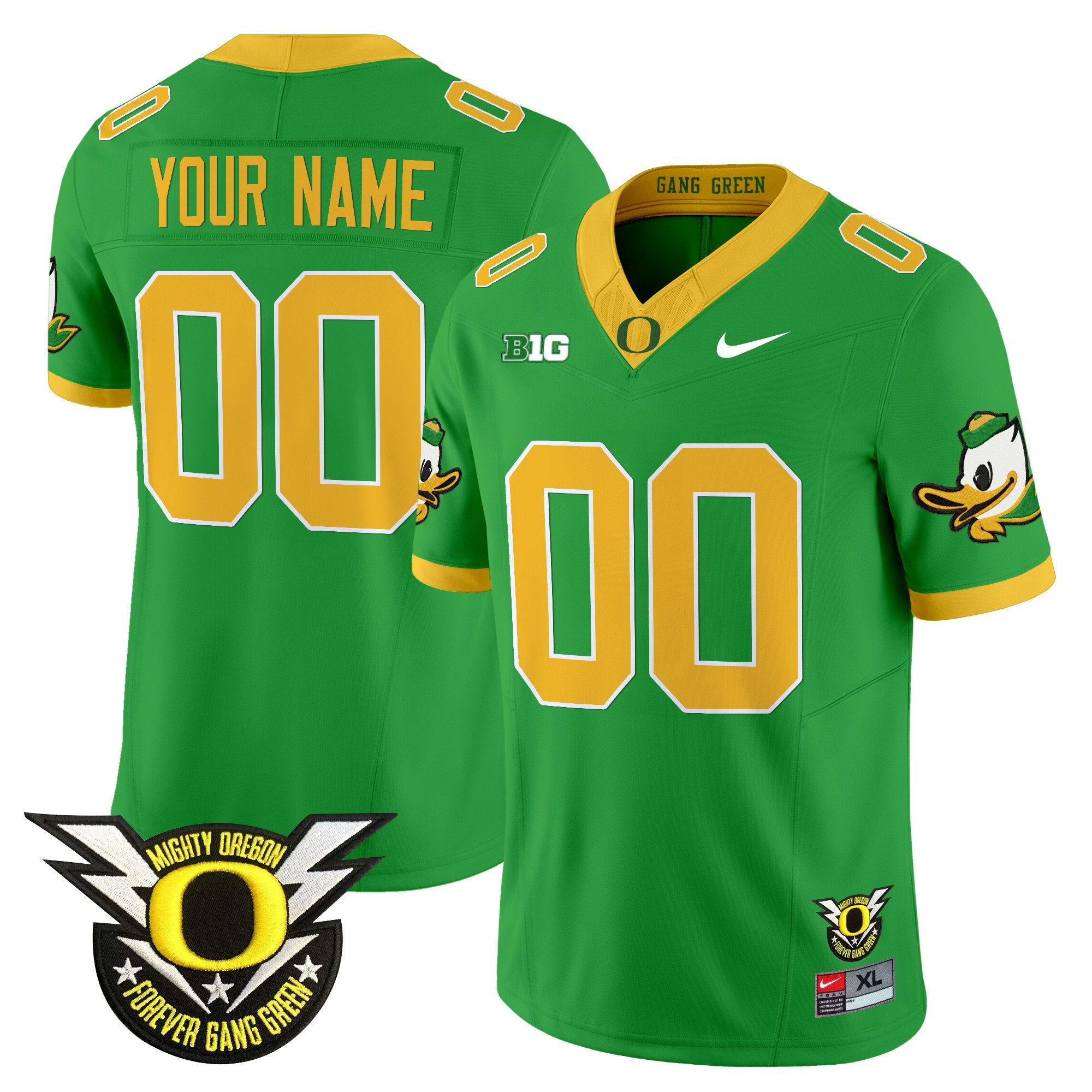 Oregon Ducks 2024 Forever Gang Green & BIG Patch Vapor Limited Custom Jersey - All Stitched - Men, Green