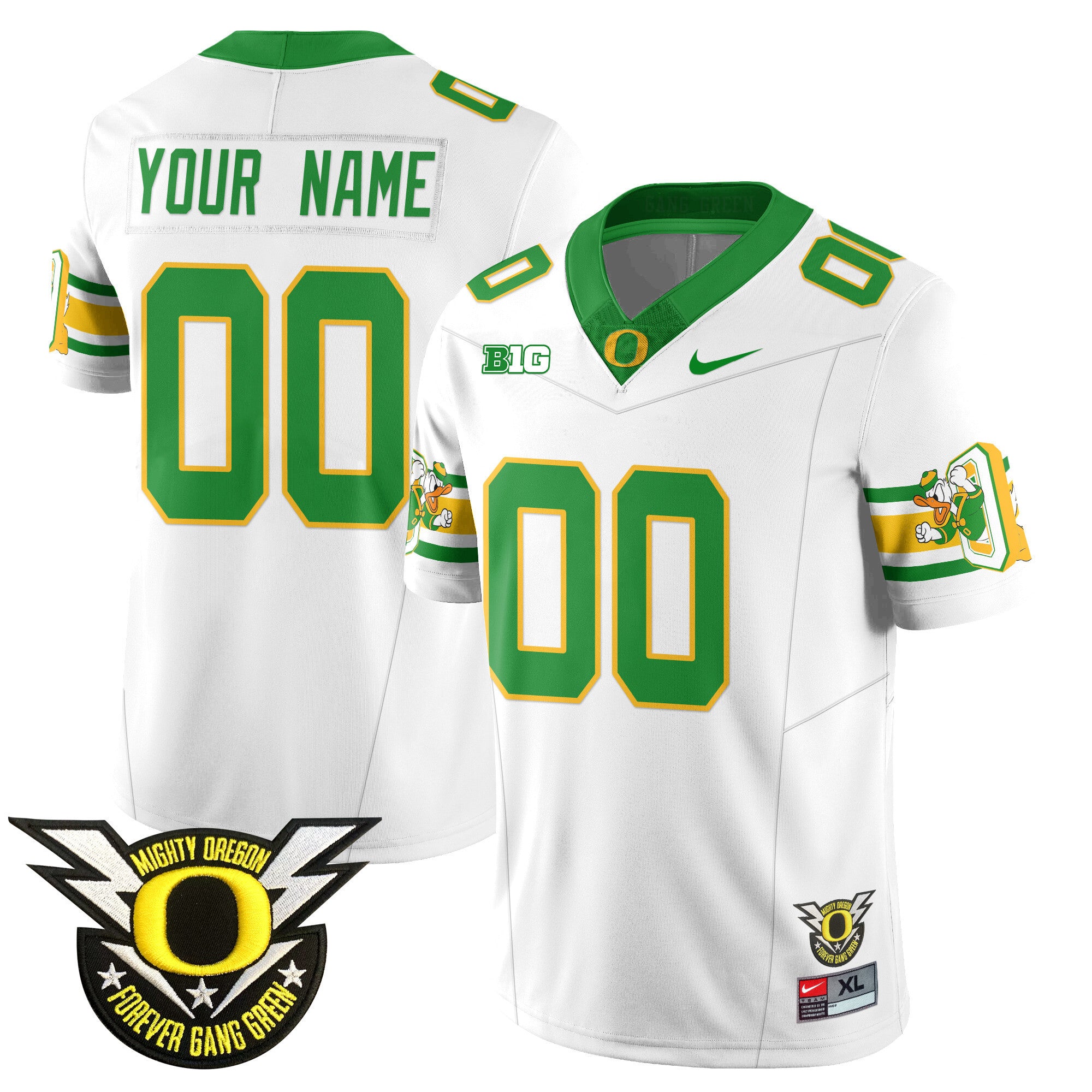 Oregon Ducks 2024 Forever Gang Green Custom Jersey - All Stitched - Men, White