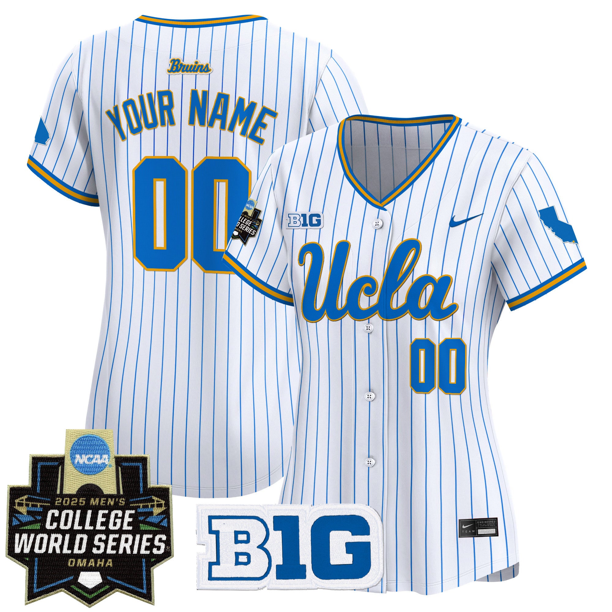 UCLA Bruins 2025 World Series Vapor Premier Limited Custom Jersey - All Stitched - Women, Pinstripe