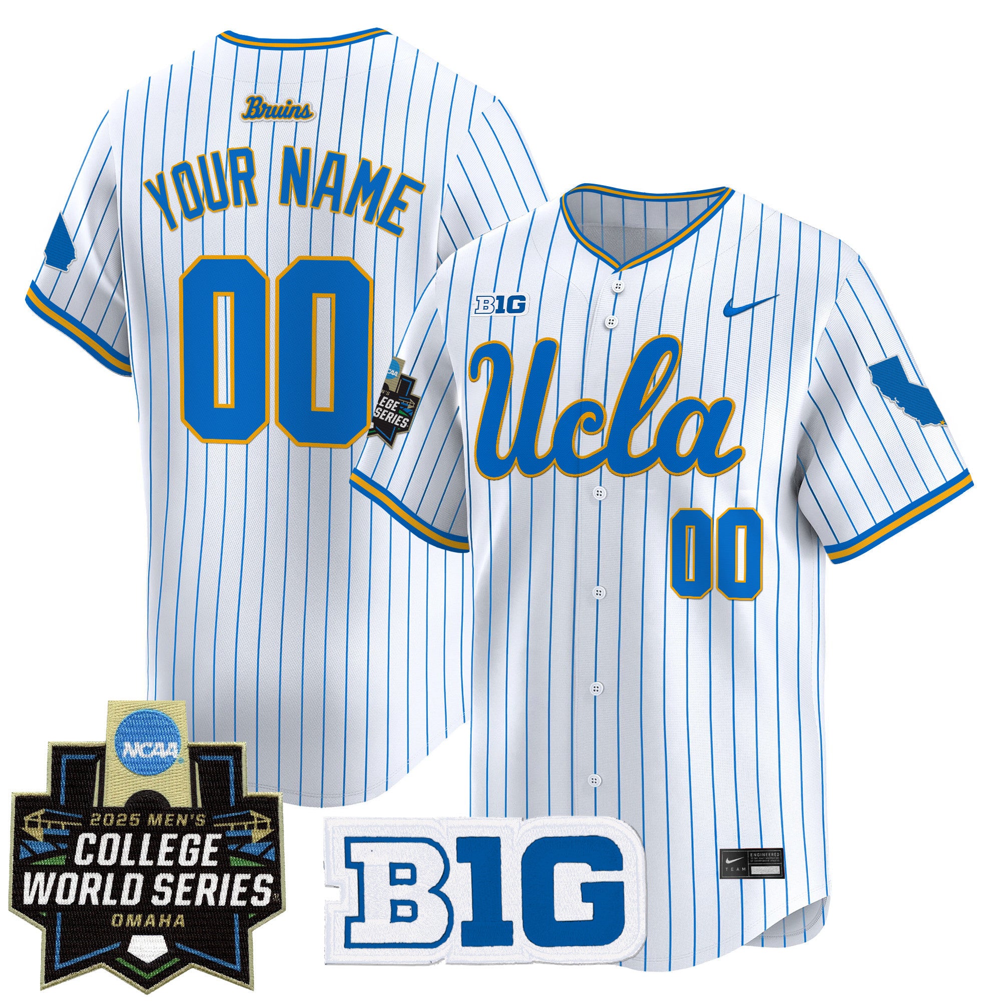 UCLA Bruins 2025 World Series Vapor Premier Limited Custom Jersey - All Stitched - Men, Pinstripe