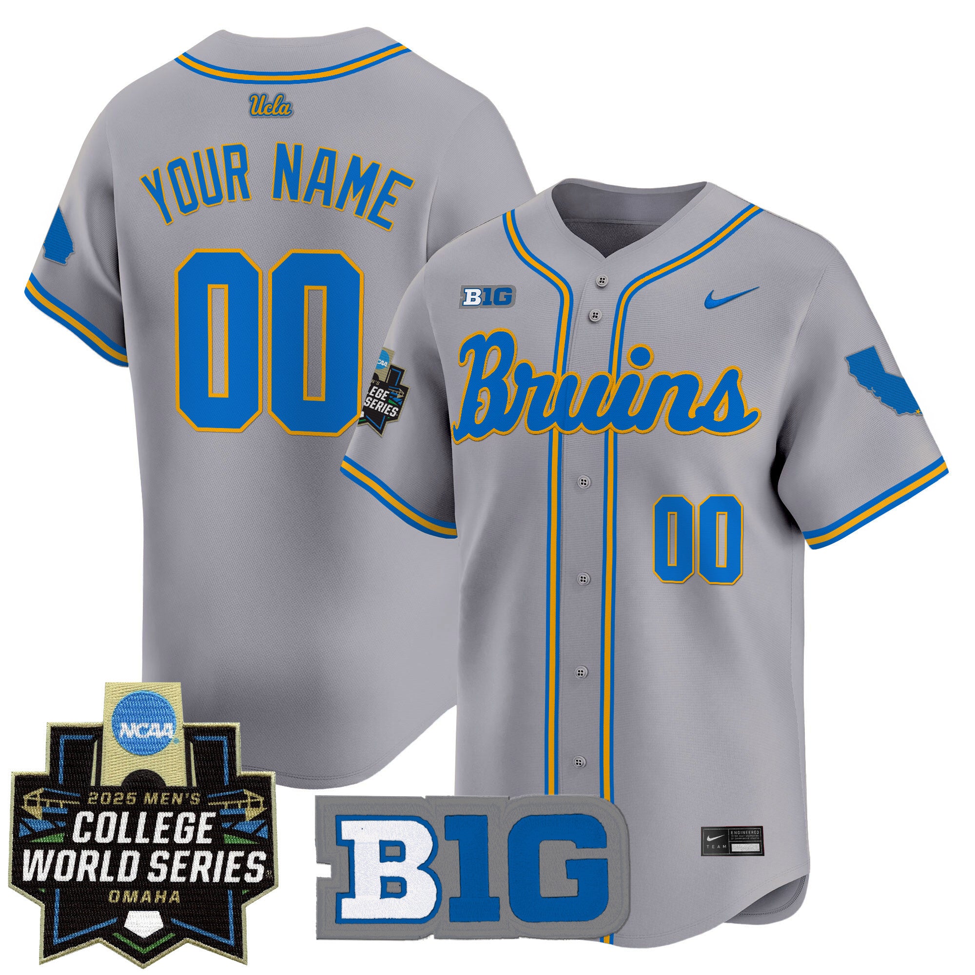 UCLA Bruins 2025 World Series Vapor Premier Limited Custom Jersey - All Stitched - Men, Gray