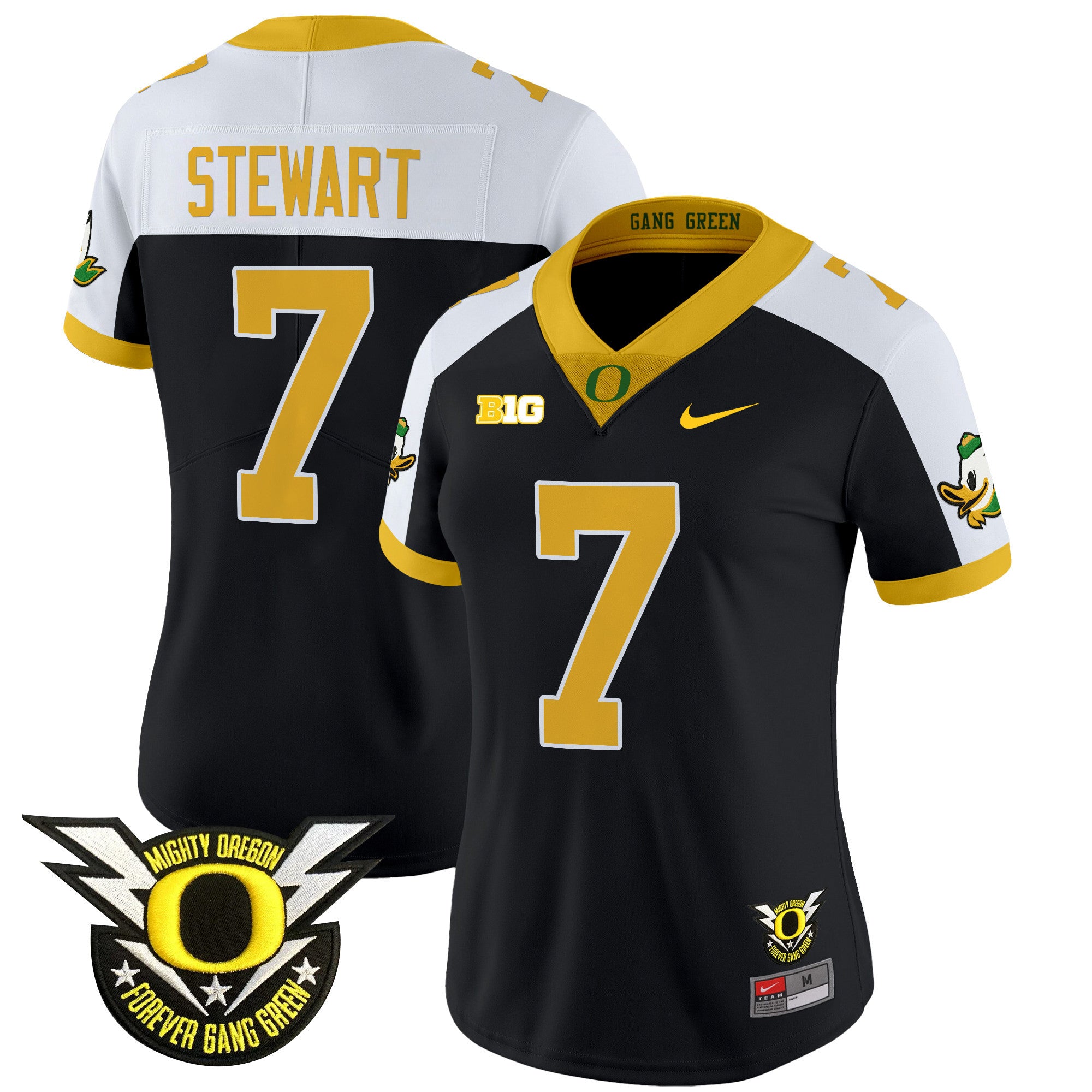 Women's Oregon Ducks 2024 Forever Gang Green & BIG Patch Vapor Limited Jersey - All Stitched - Black Alternate, Evan Stewart