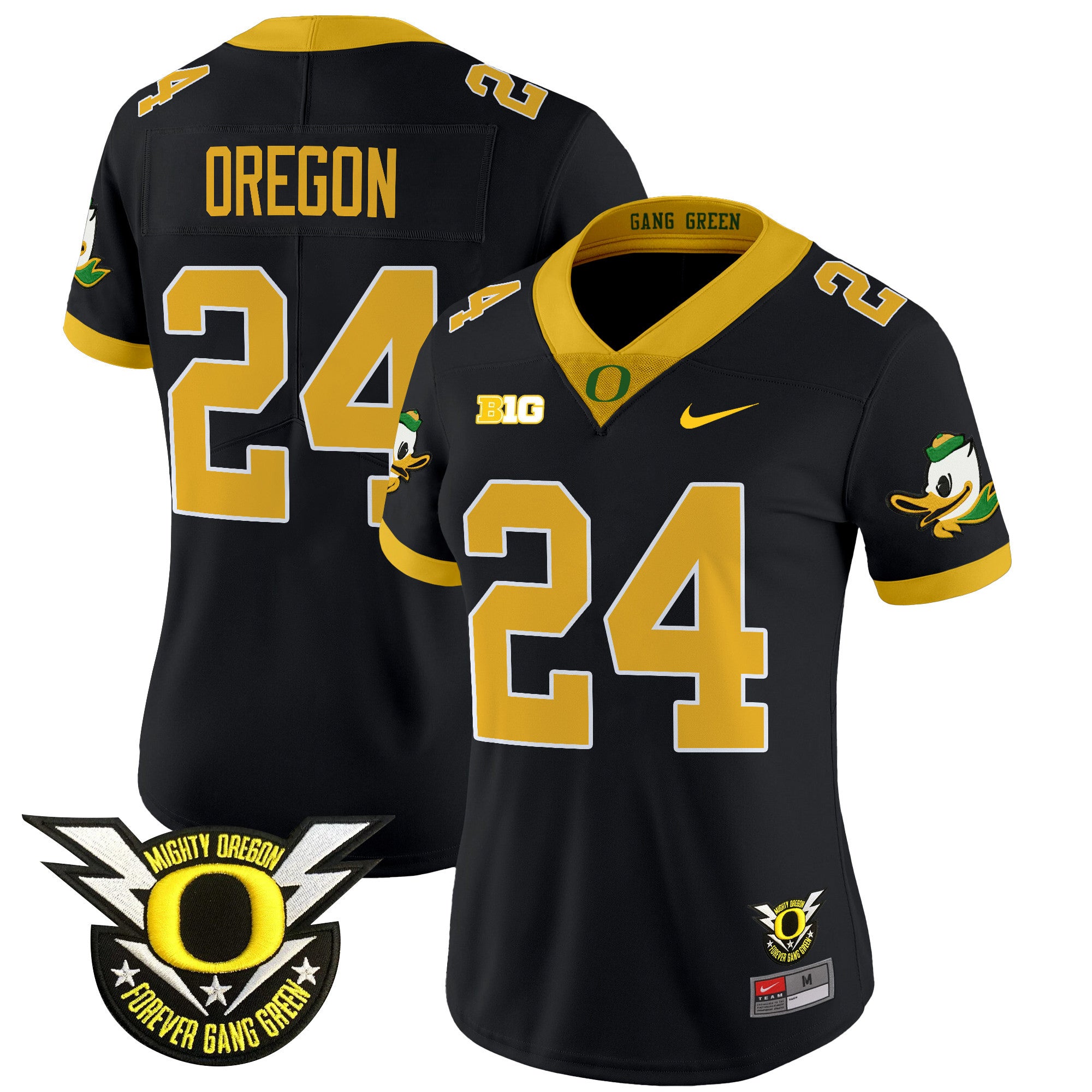 Women's Oregon Ducks 2024 Forever Gang Green & BIG Patch Vapor Limited Jersey - All Stitched - Black, Oregon