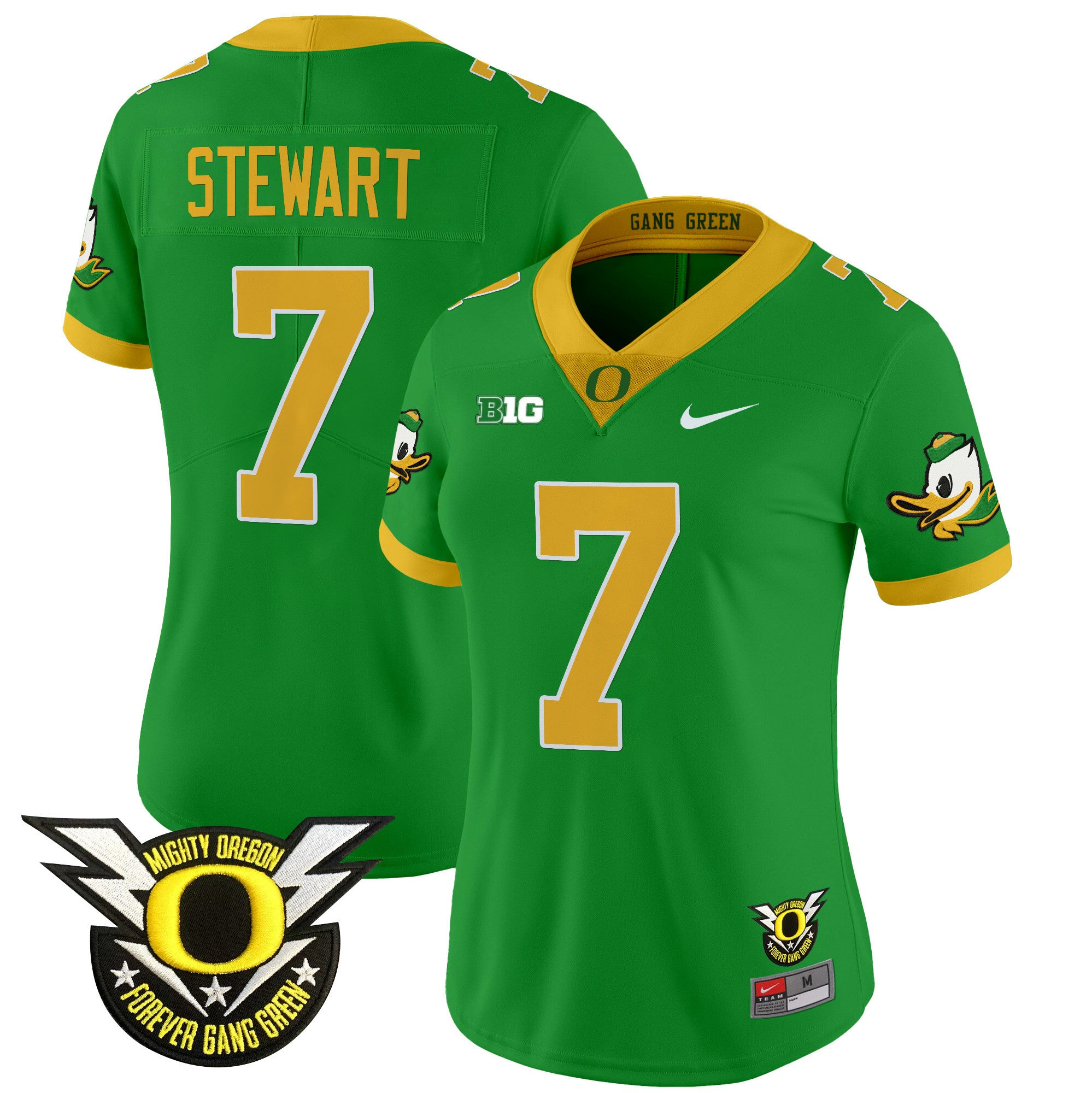 Women's Oregon Ducks 2024 Forever Gang Green & BIG Patch Vapor Limited Jersey - All Stitched - Green, Evan Stewart