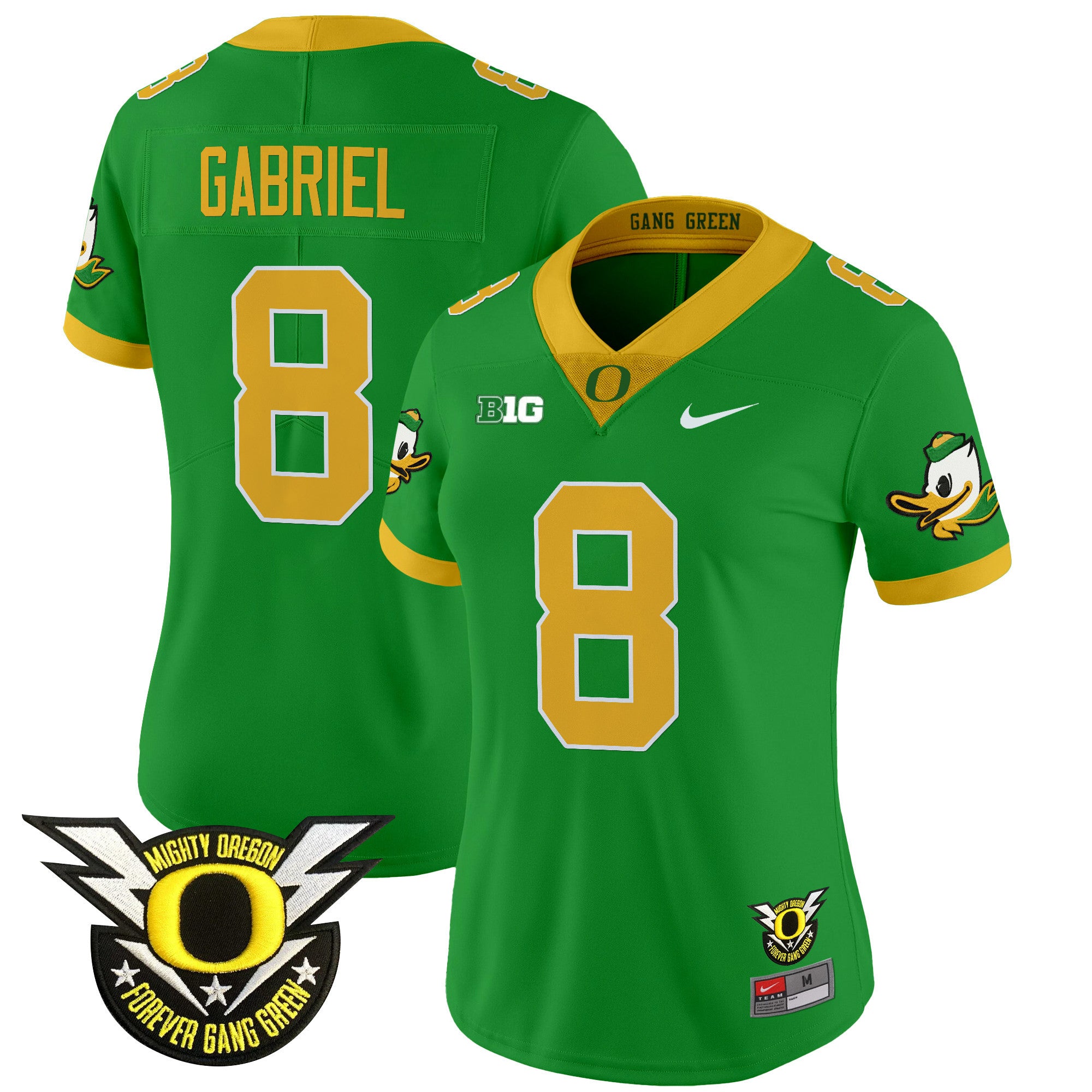 Women's Oregon Ducks 2024 Forever Gang Green & BIG Patch Vapor Limited Jersey - All Stitched - Green, Dillon Gabriel
