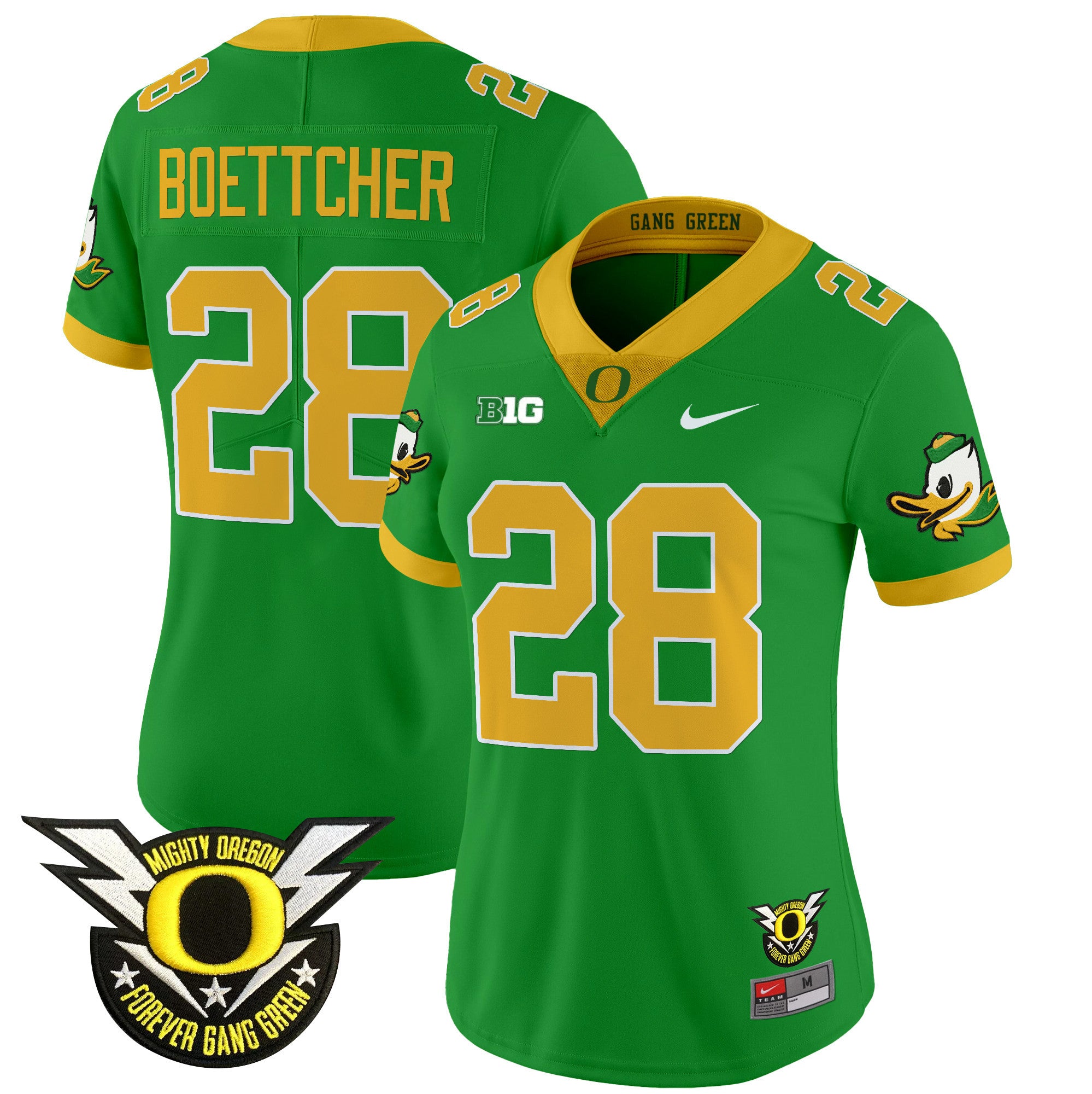 Women's Oregon Ducks 2024 Forever Gang Green & BIG Patch Vapor Limited Jersey - All Stitched - Green, Bryce Boettcher