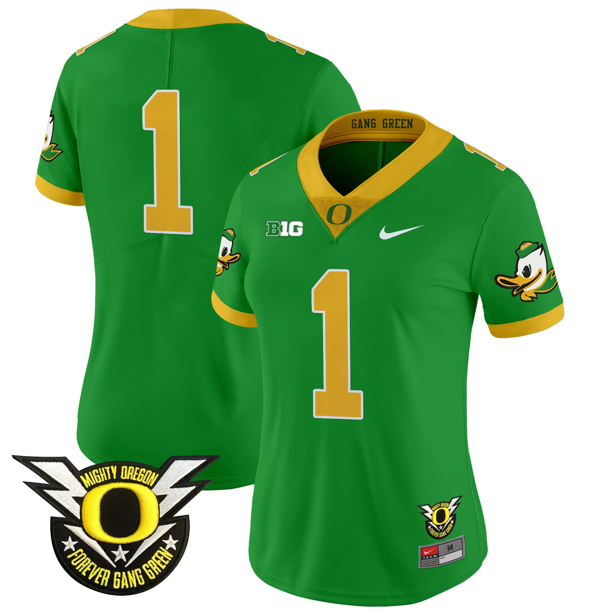 Women's Oregon Ducks 2024 Forever Gang Green & BIG Patch Vapor Limited Jersey - All Stitched - Green, #1 Team