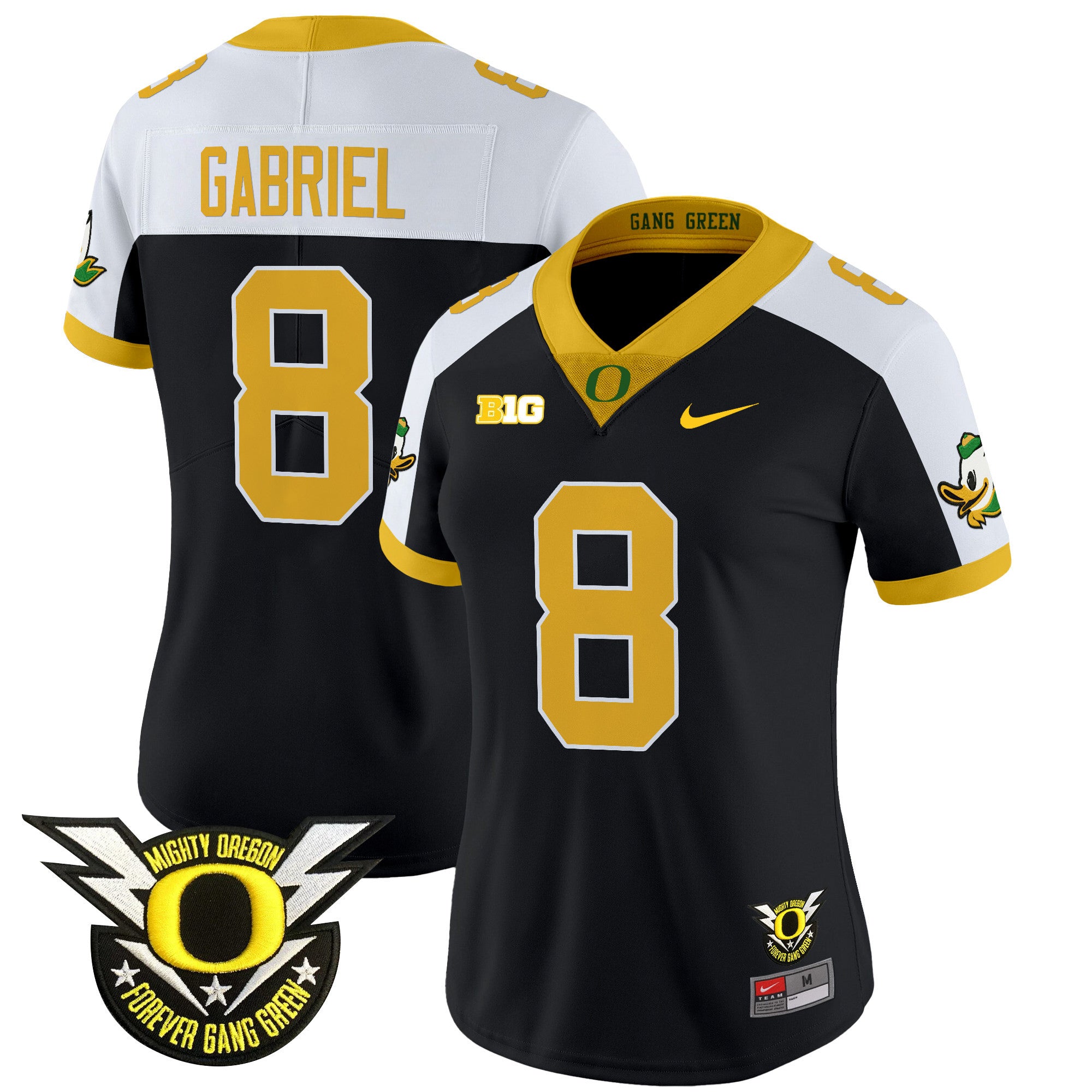 Women's Oregon Ducks 2024 Forever Gang Green & BIG Patch Vapor Limited Jersey - All Stitched - Black Alternate, Dillon Gabriel