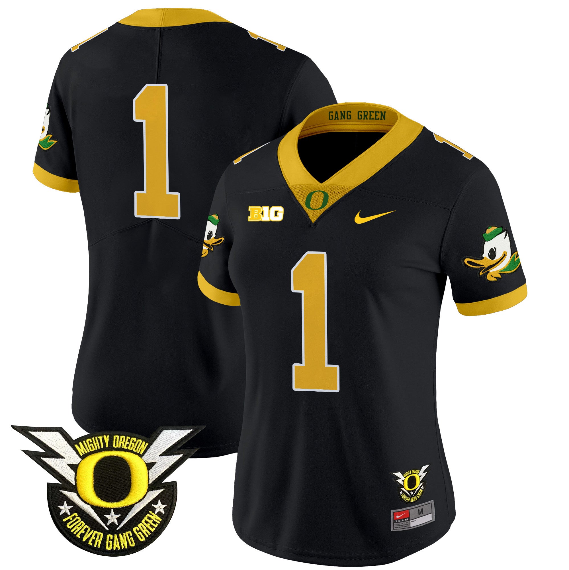 Women's Oregon Ducks 2024 Forever Gang Green & BIG Patch Vapor Limited Jersey - All Stitched - Black, #1 Team