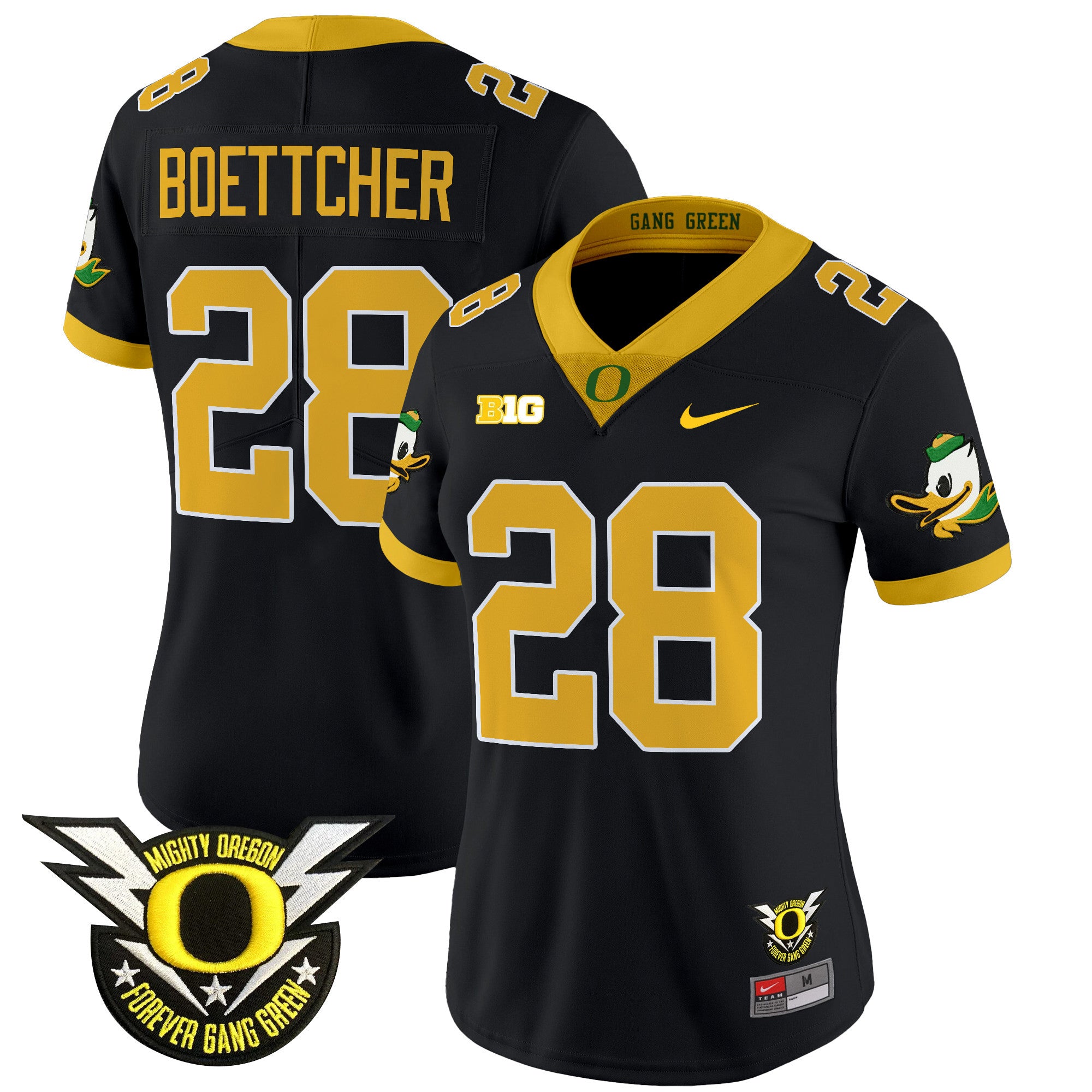 Women's Oregon Ducks 2024 Forever Gang Green & BIG Patch Vapor Limited Jersey - All Stitched - Black, Bryce Boettcher