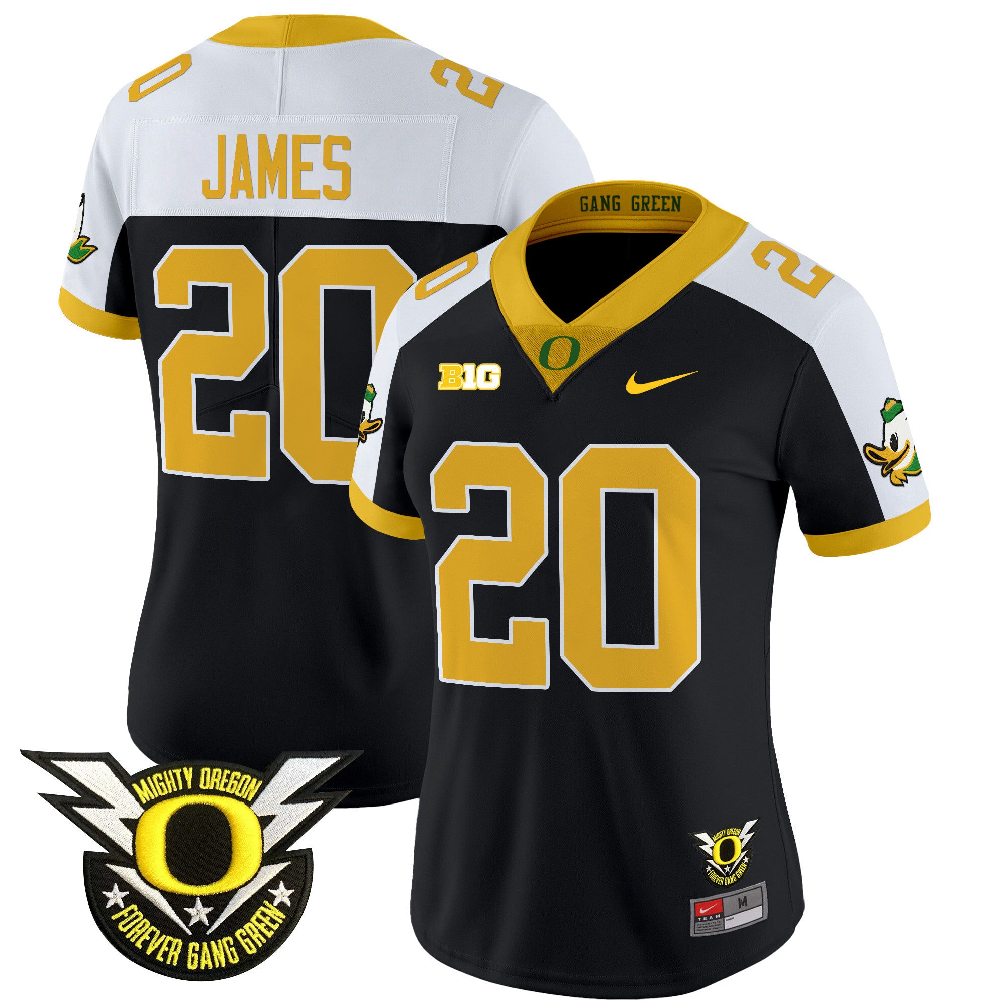 Women's Oregon Ducks 2024 Forever Gang Green & BIG Patch Vapor Limited Jersey - All Stitched - Black Alternate, Jordan James